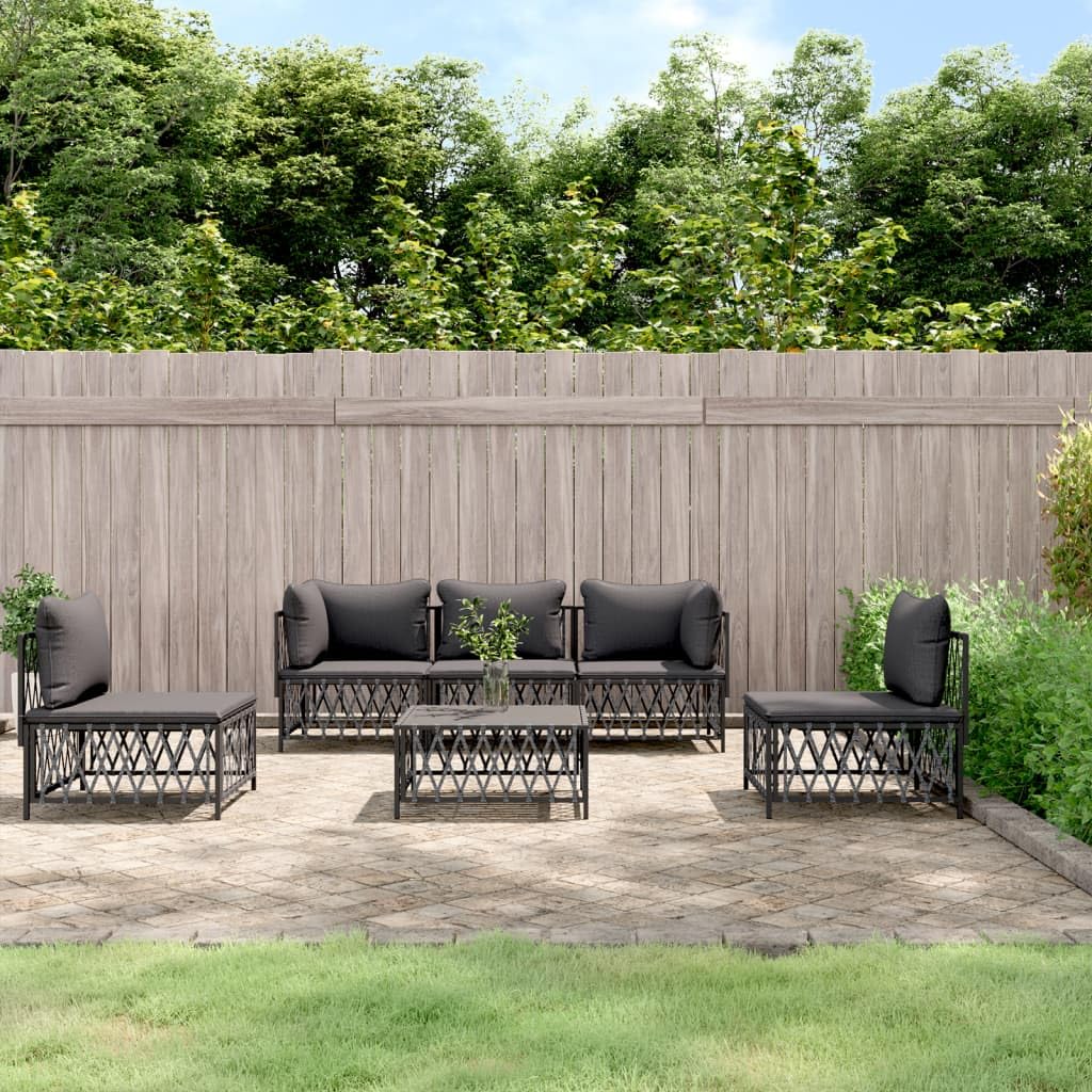 vidaXL 6-Piece Anthracite Patio Lounge Set - Modular Design with Thickly Padded Cushions & Durable Steel Frame - Modern Outdoor Garden Lounge Furniture Set