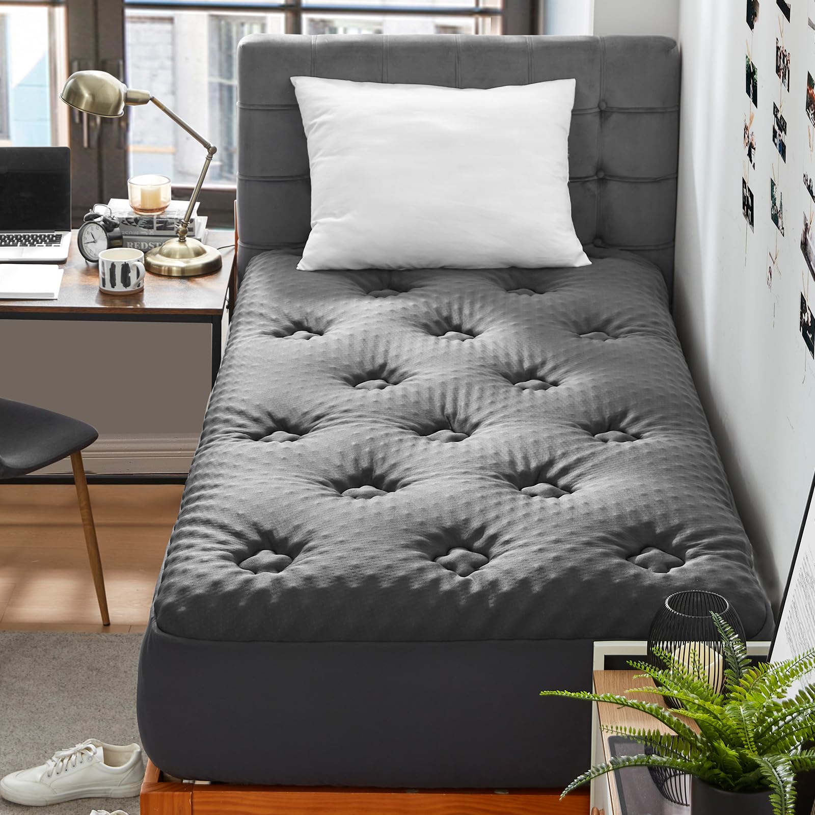 Hansleep Memory Foam Twin Size Mattress Topper, Twin Mattress Pad Cover For Single Bed With Deep Pocket, Breathable Pillow Top M