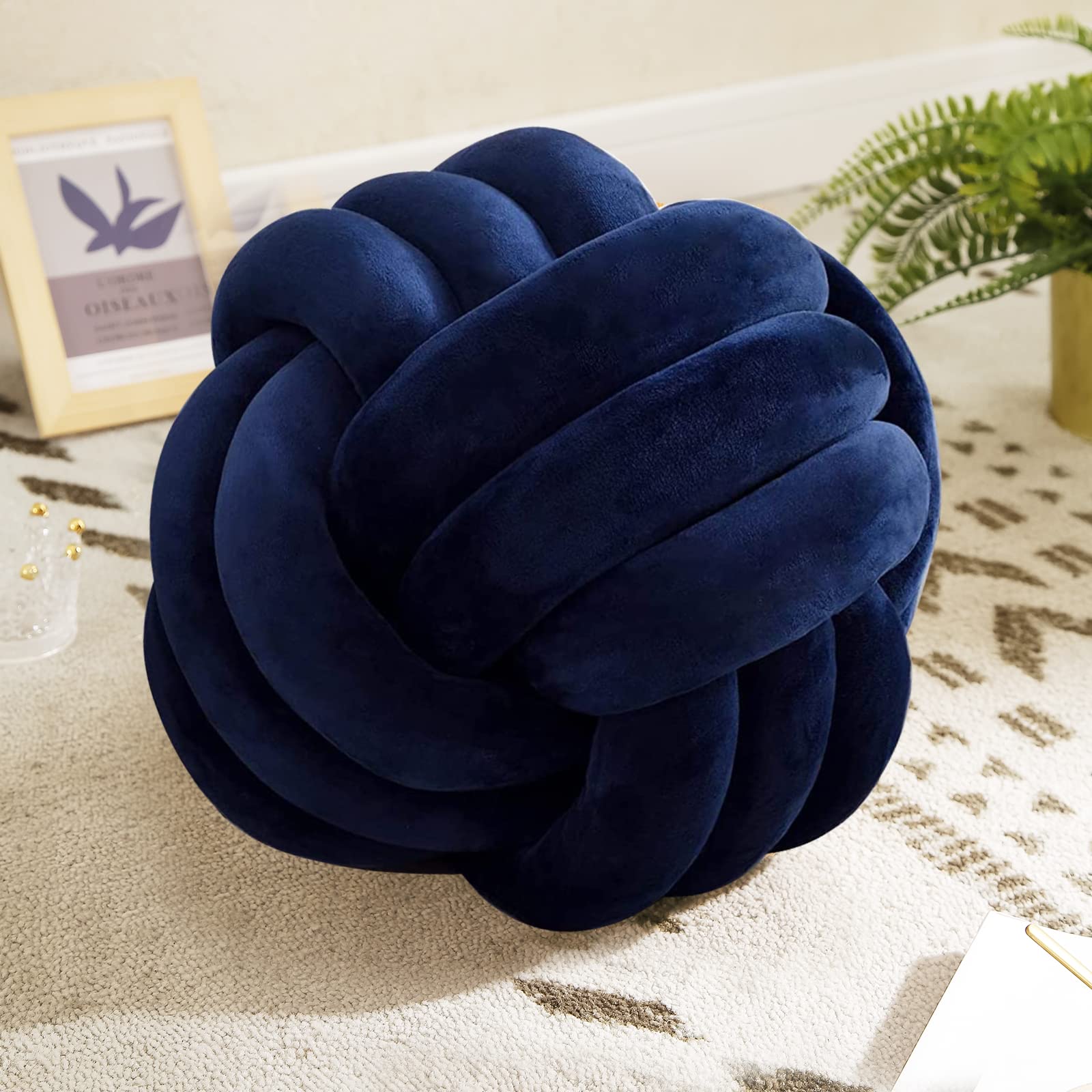 Knot Pillow Ball-Shaped Decorative Throw Pillows,Navy 27Cm Cute Couch Cushion Knotted Plush Pillow Suitable For Living Room Bed