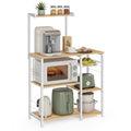 VASAGLE Bakers Rack, Microwave Stand, Kitchen Storage Rack with Wire Basket, 6 Hooks, and Shelves, for Spices, Pots, and Pans, 