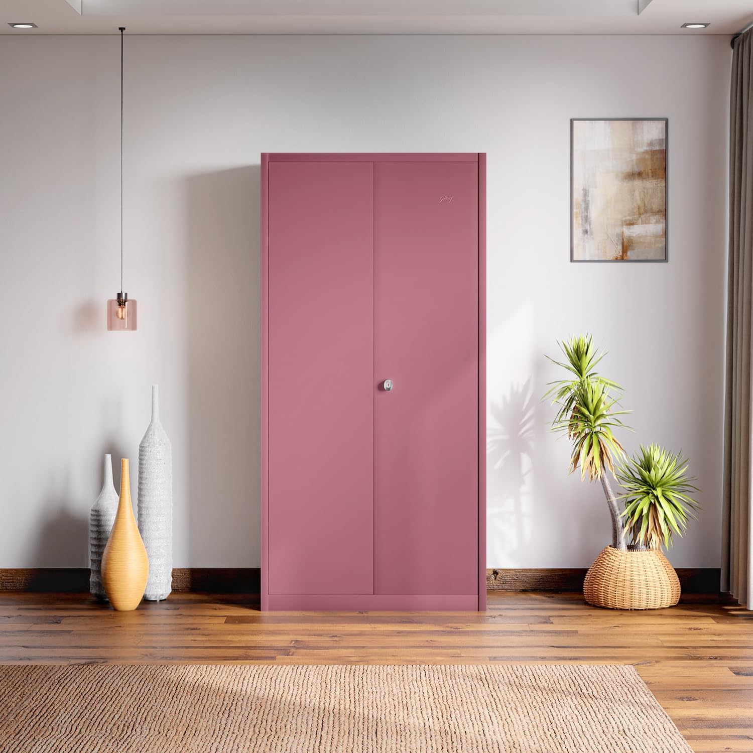 Godrej Interio Almirah Luminex Nx 2Door Steel Almirah Wardrobe (Textured Dusty Rose), 1Year Warranty, 1 Locker And 5 Shelves