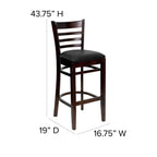 Flash Furniture HERCULES Series Ladder Back Mahogany Wood Restaurant Barstool - Black Vinyl Seat