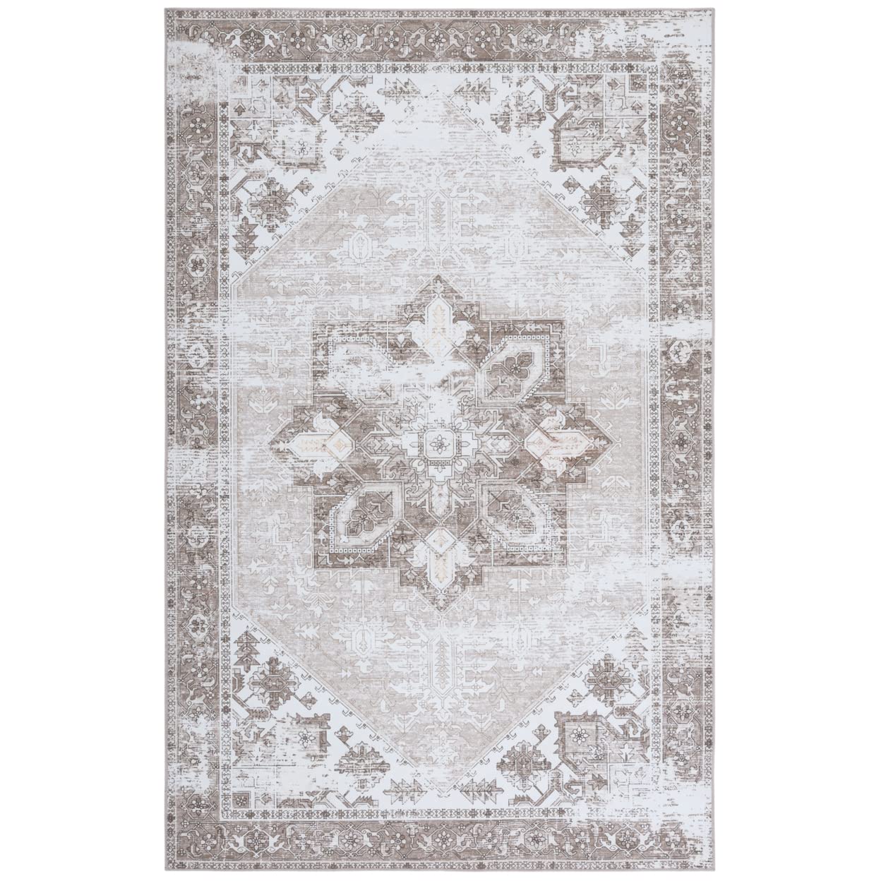 SAFAVIEH Tucson Collection Area Rug - 6 x 9, Sage & Ivory, Persian Medallion Design, Non-Shedding Machine Washable & Slip Resi