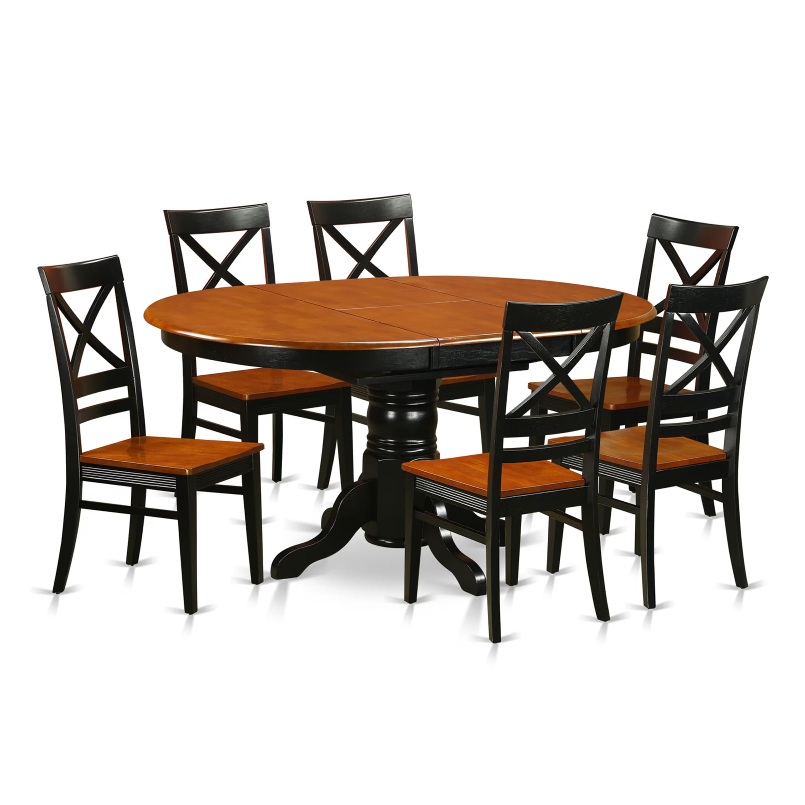 East West Furniture AVQU7-BCH-W 7 Piece Dining Table Set Consist of an Oval Dining Room Table with Butterfly Leaf and 6 Wood Seat Chairs, 42x60 Inch, Black & Cherry