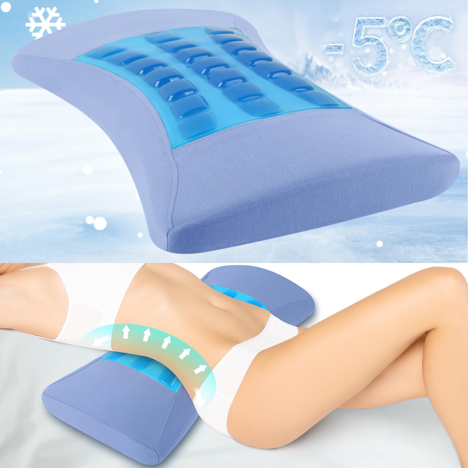 Lumbar Support Pillow For Bed Relief Lower Back Pain With Cooling Gel: Sciatica Lower Back Pillow For Sleeping-Memory Foam Waist