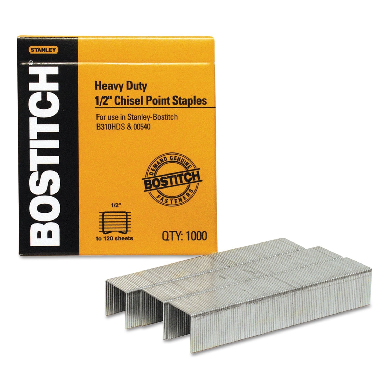 Bostitch Sb35121M Heavy-Duty Premium Staples, 1/2-Inch Leg Length, 1000/Box