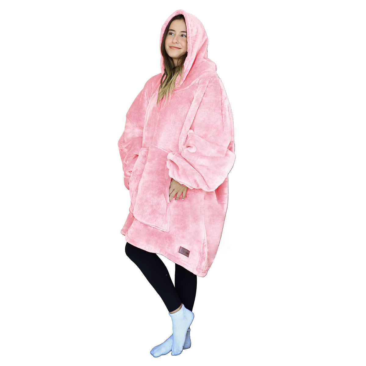 Pink Oversized Hoodie Blanket Sweatshirt Comfortable Sherpa Giant Wearable Blankets Gift For Adults Women Teenagers Wife Girlfri