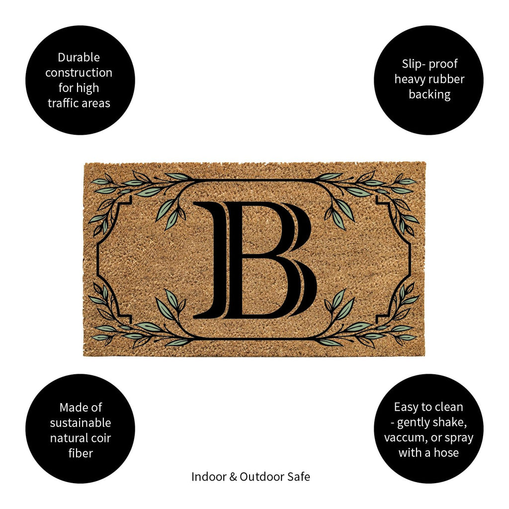 Evergreen Monogram Coir Doormat | Letter D | Front Door Mat For Outdoor Indoor Entrance | 28X16 Inches | Non-Slip Backing Doorwa