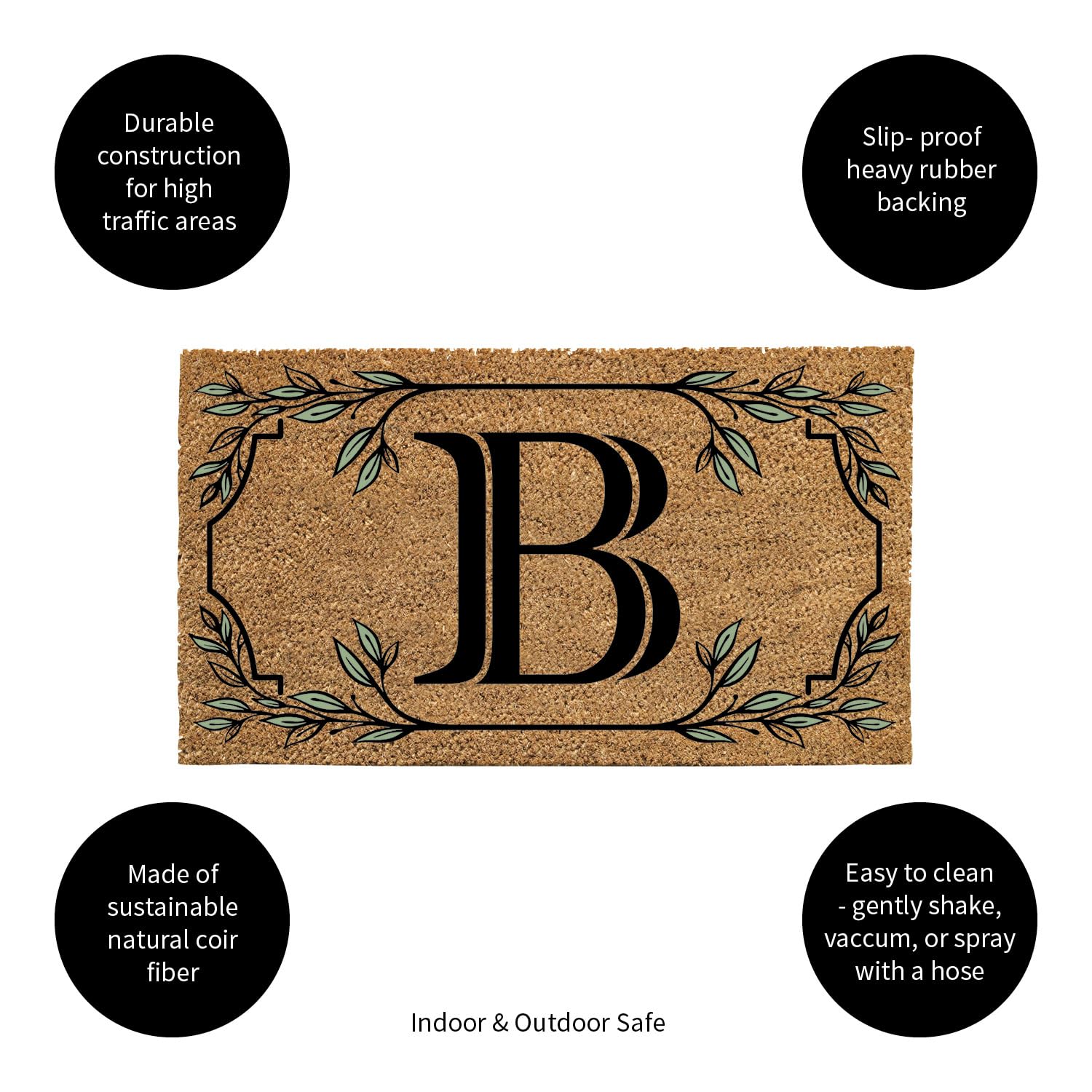 Evergreen Monogram Coir Doormat | Letter D | Front Door Mat For Outdoor Indoor Entrance | 28X16 Inches | Non-Slip Backing Doorwa