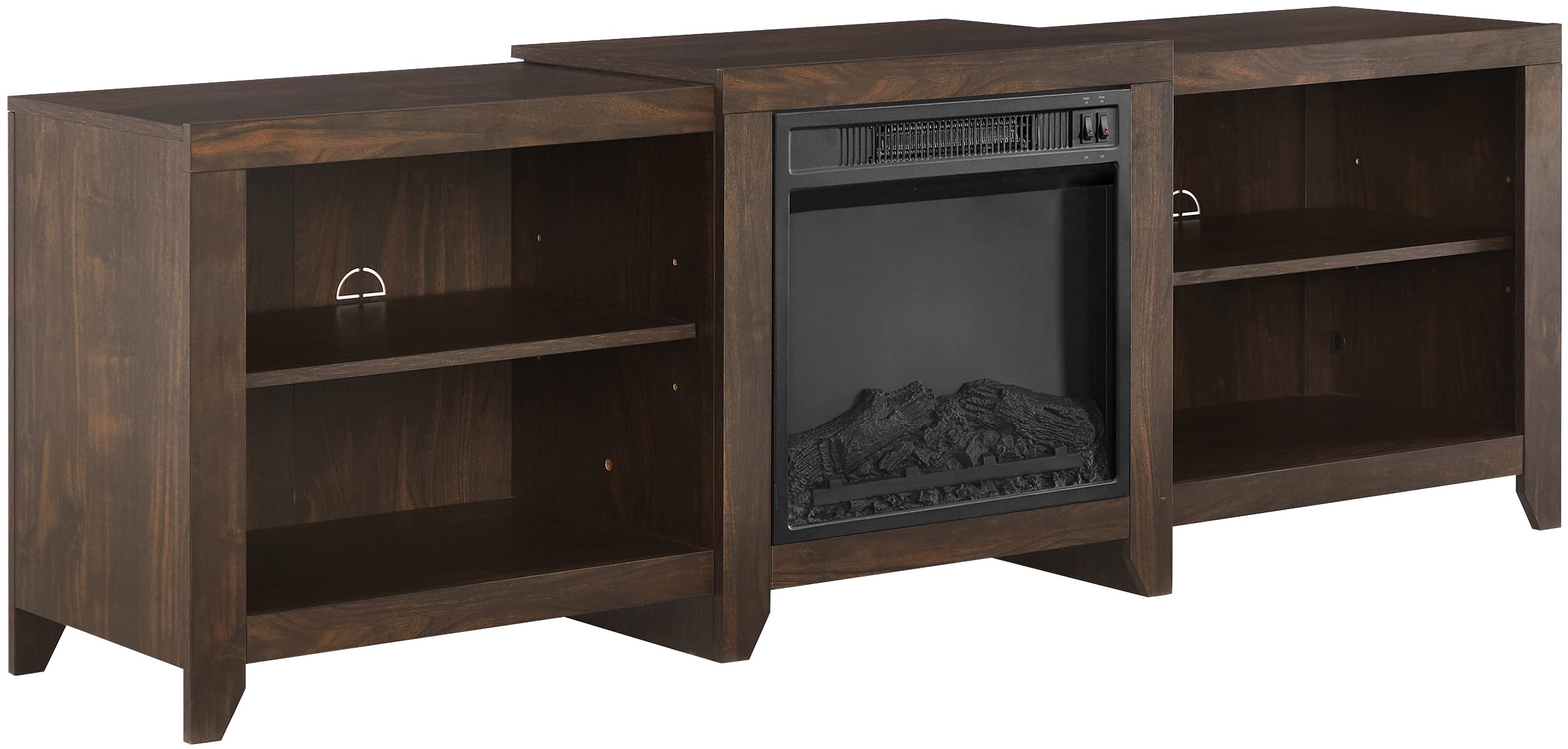 Crosley Furniture Ronin Low Profile Fireplace TV Stand for 75+ inch TVs, Entertainment Center with Shelves, Dark Walnut