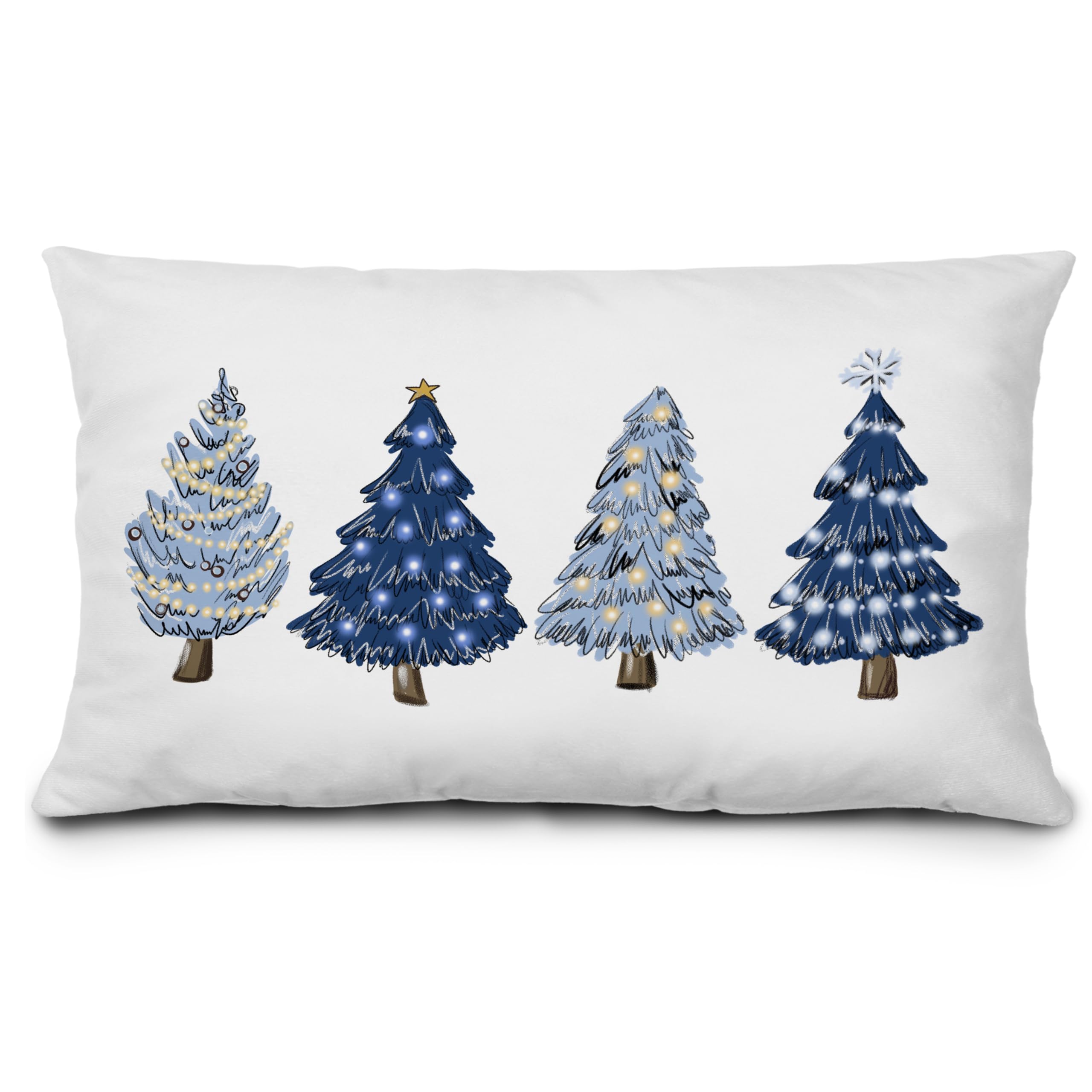 Keuspi Navy Blue Christmas Decorations Christmas Tree Pillow Covers 12X20,Blue Christmas Decor,Christmas Trees Xmas Pillow Cases