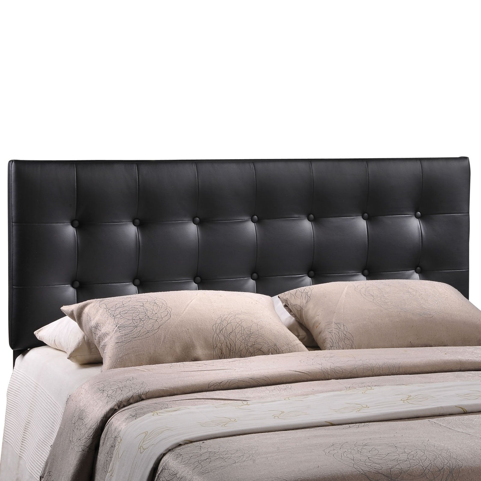 Modway Emily Tufted Button Faux Leather Upholstered Queen Headboard in Black