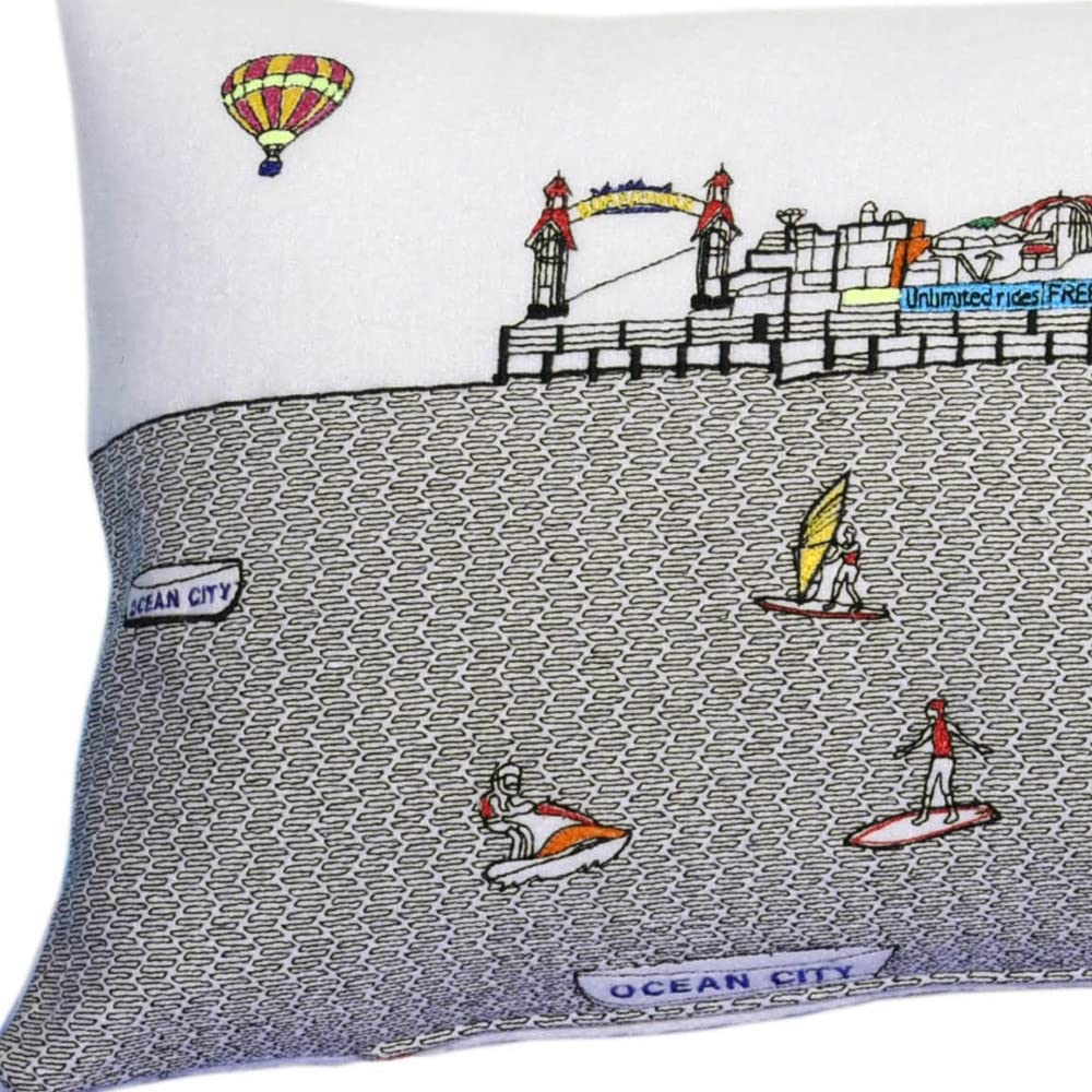 HomeRoots Cream 35' White Ocean City Maryland Daylight Skyline Lumbar Decorative Pillow