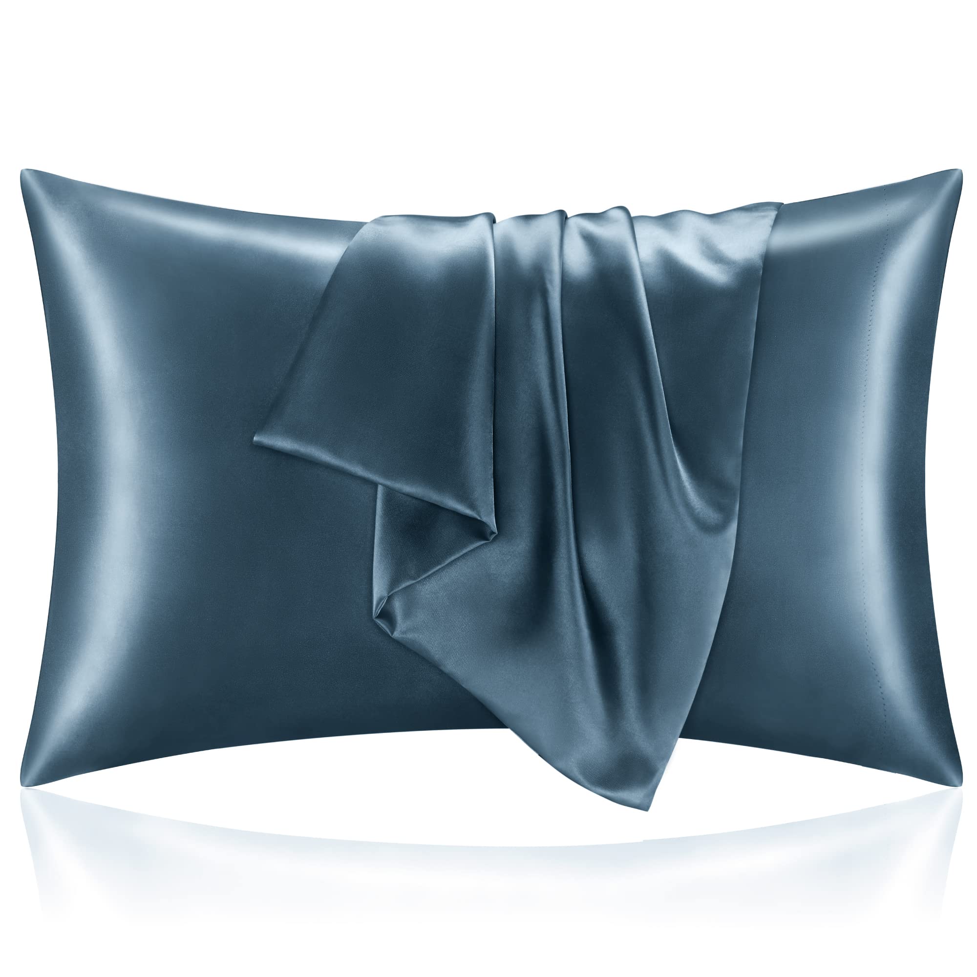 Bedelite Satin Pillowcase For Hair And Skin, Queen Pillow Cases Set Of 2 Pack, Super Soft Silky Bluesteel Pillow Case With Envel