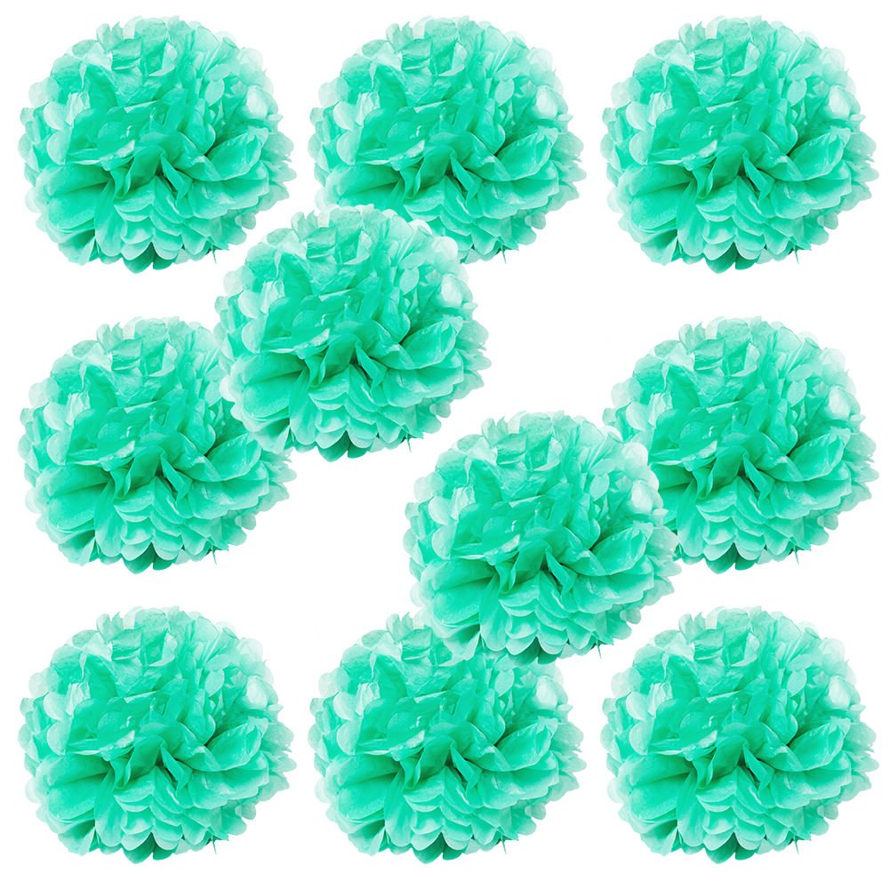 WYZworks Set of 10 - Caribbean Green 14 - (10 Pack) Tissue Pom Poms Flower Party Decorations for Weddings, Birthday, Bridal, Bab