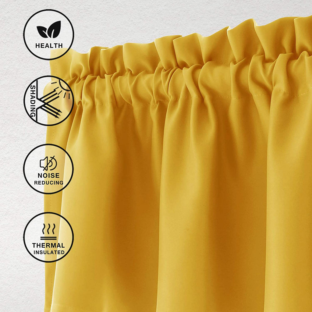 Hiasan Yellow Valance Curtains For Kitchen - Blackout Thermal Insulated Rod Pocket Window Valances, 52 X 18 Inches Length, 1 Panel