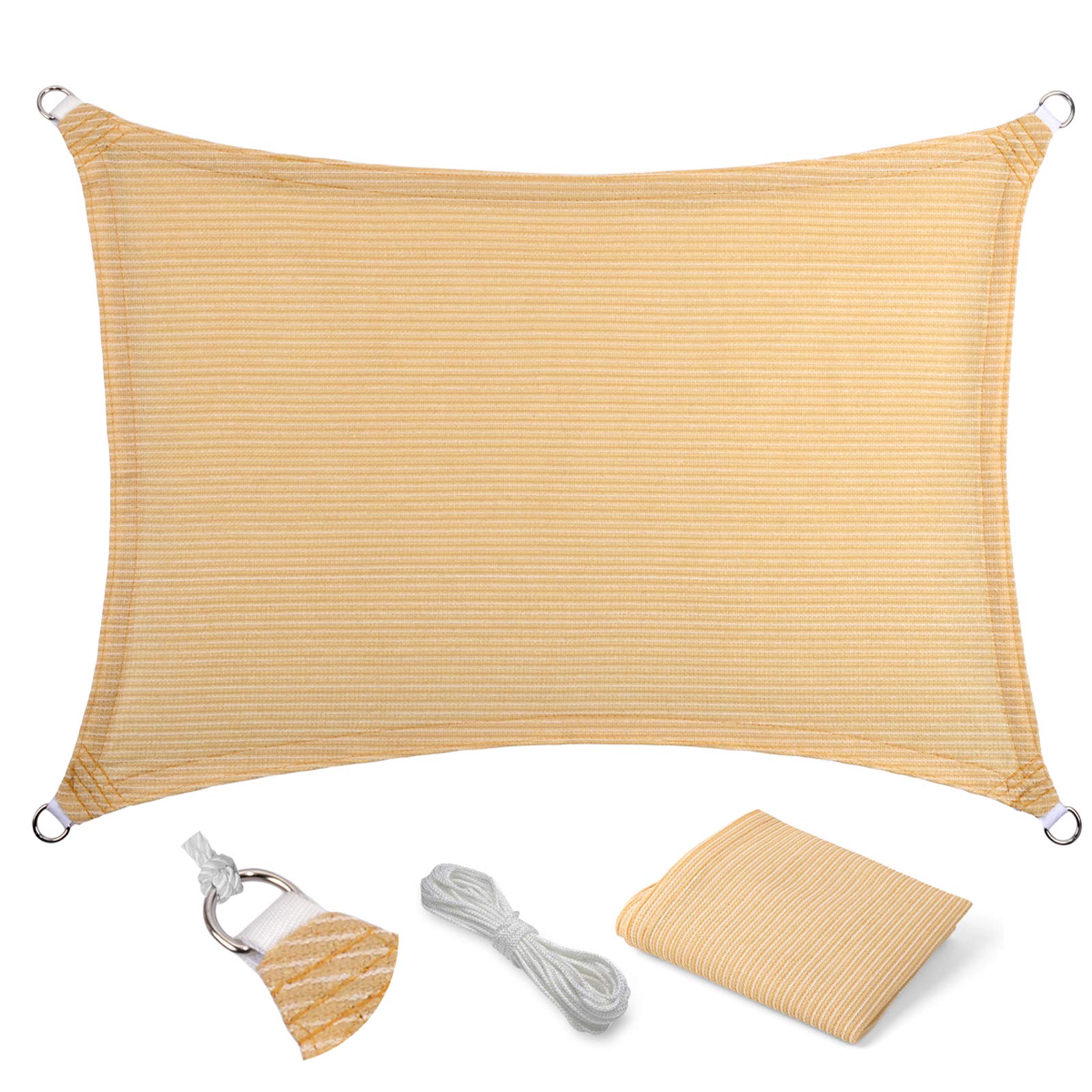Eden'S Decor 12' X 14' Beige Sun Shade Sail Outdoor Canopy Rectangular Awning Fabric Cloth Screen For Patio Garden Backyard Perg