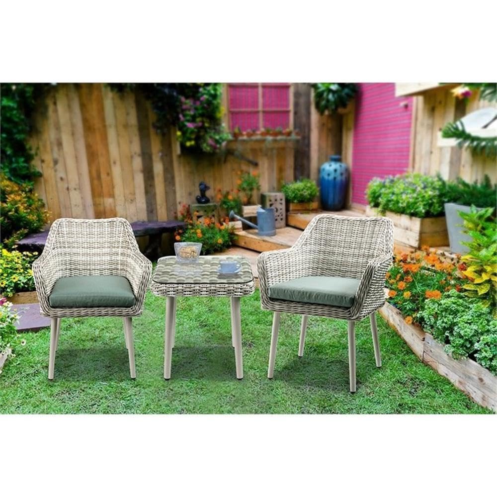 Acme Tashay 3 Piece Wicker Patio Conversation Set in Green and Beige