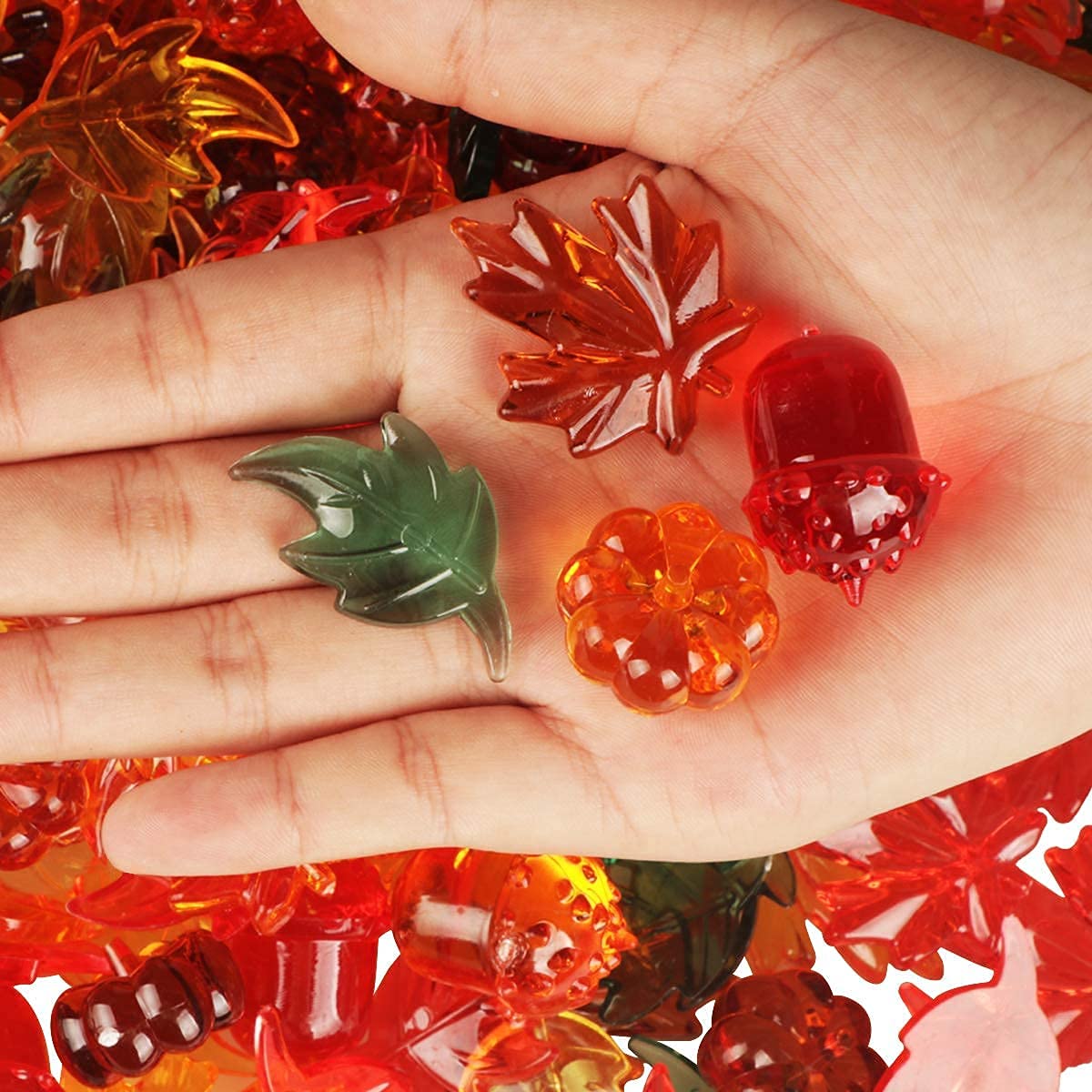 100Pcs Acrylic Leaves Mini Pumpkins Acorns Maple Leaves Acrylic Fall Decorations, Thanksgiving Table Scatter Fall Vase Filler Ge