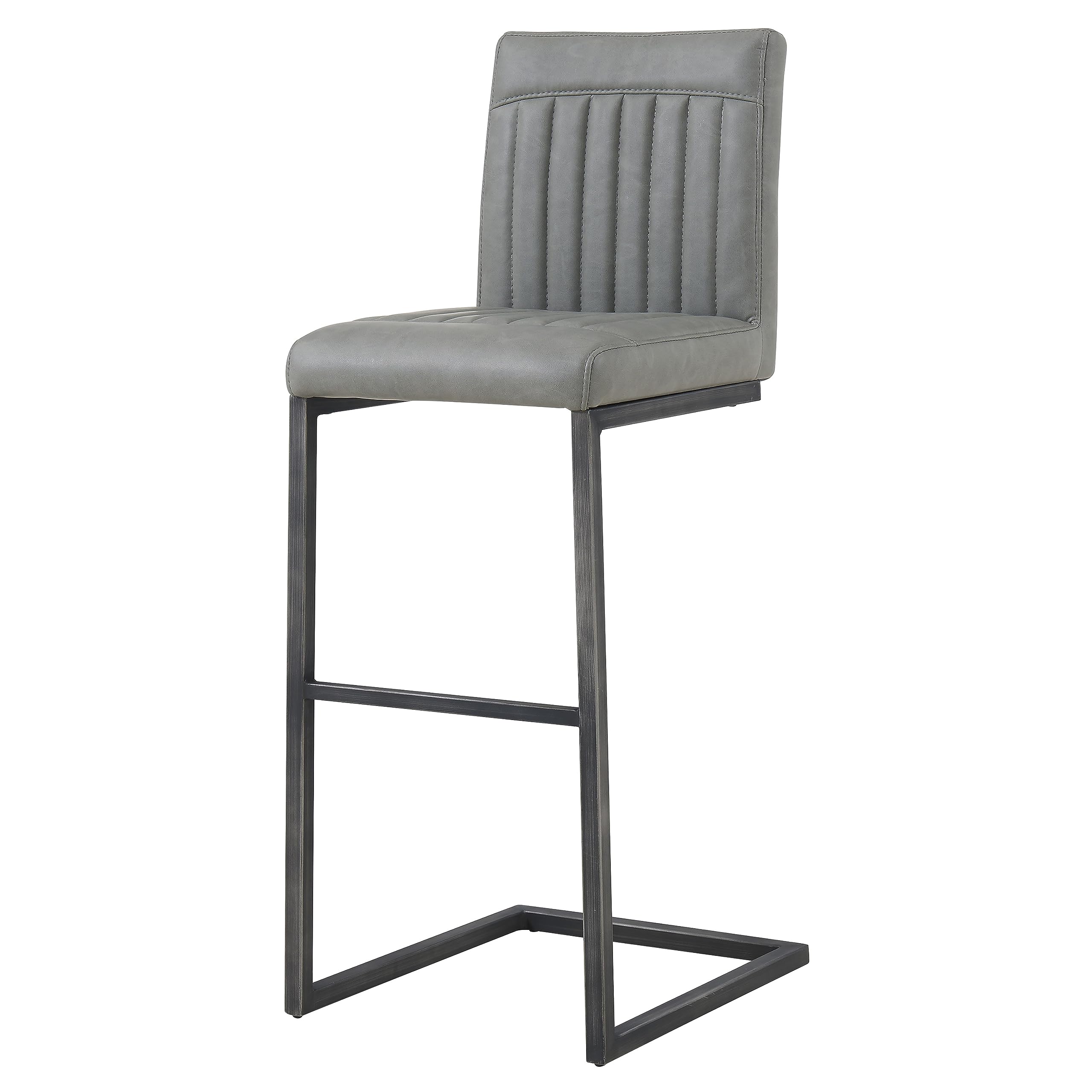 New Pacific Direct Ronan Pu Leather Bar, Set Of 2 Bar & Counter Stools, Antique Graphite Gray