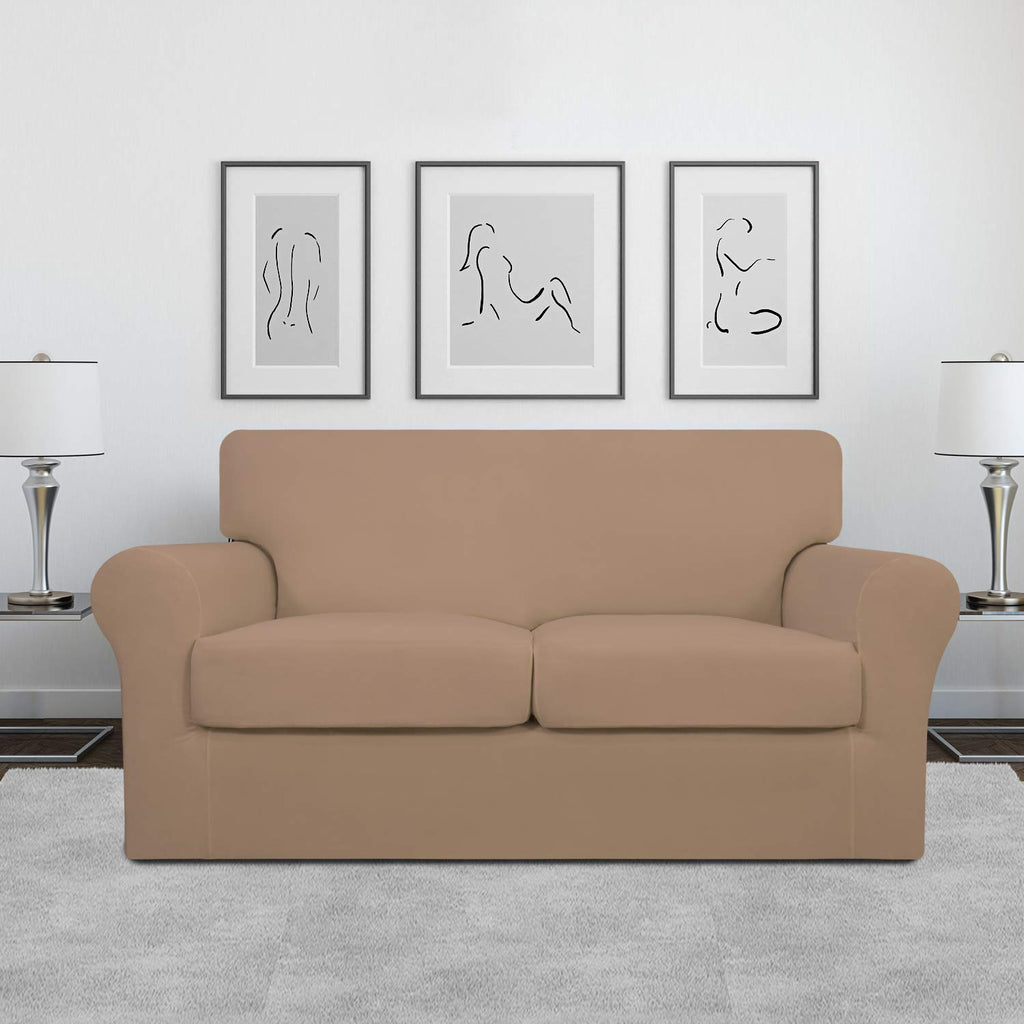 Easy-Going 3 Pieces Stretch Soft Couch Cover For Dogs - Washable Sofa Slipcover For 2 Separate Cushion Couch - Elastic Furniture Protector For Pets, Kids (Loveseat, Camel, Medium)