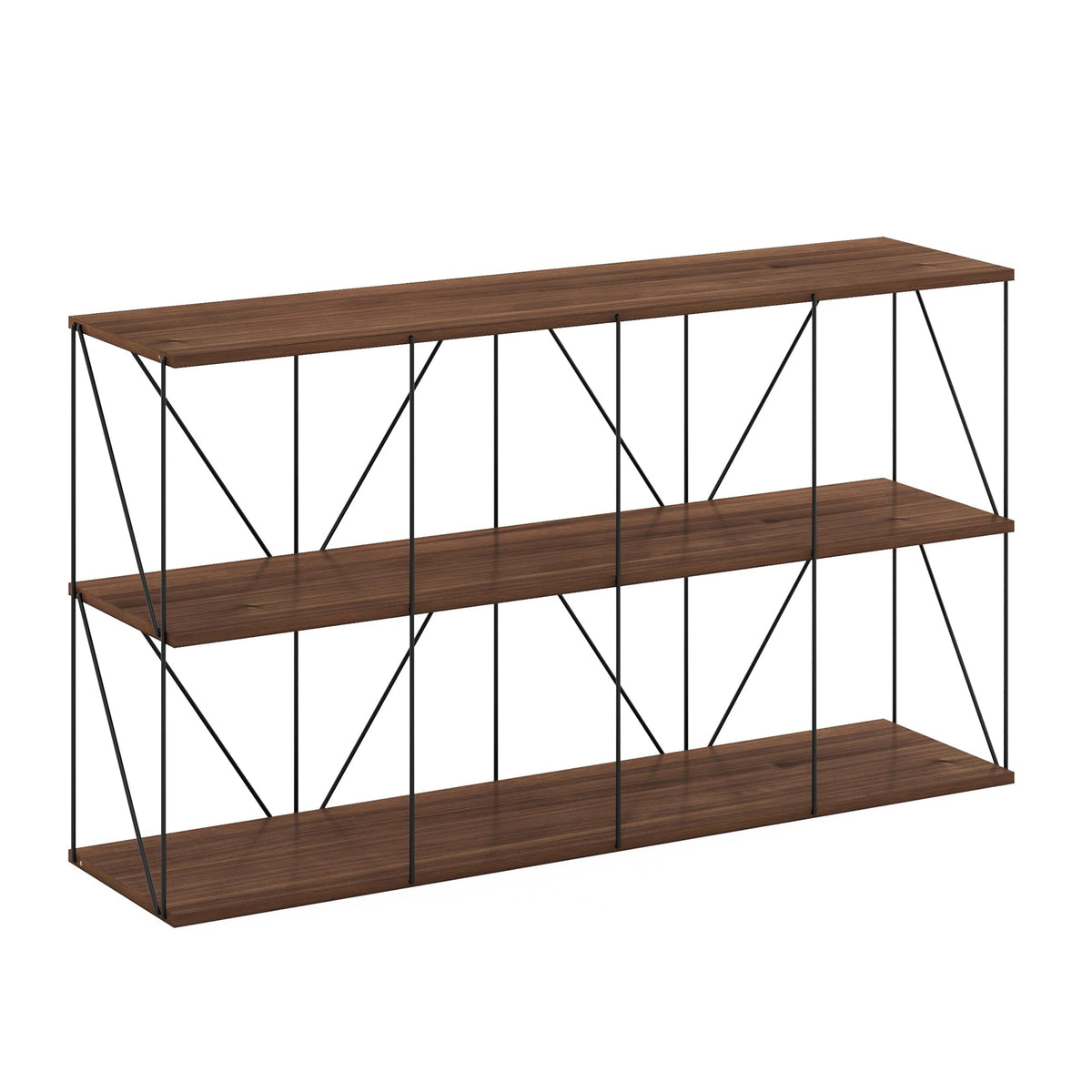 Furinno Rata 4 x 2 Industrial Multipurpose Flat Base Shelf Display Rack with Metal Frame, Columbia Walnut