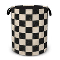 Black White Checkerboard Laundry Basket with Handles, Foldable Tall Oxford Clothes Hamper, Lightweight WaterResistant Storage B