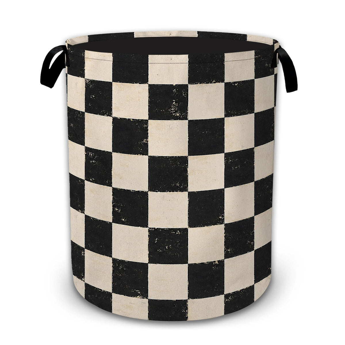 Black White Checkerboard Laundry Basket with Handles, Foldable Tall Oxford Clothes Hamper, Lightweight WaterResistant Storage B