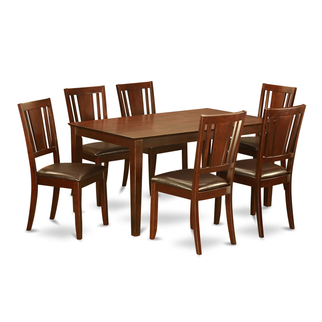 East West Furniture CADU7-MAH-LC Capri 7 Piece Kitchen Set Consist of a Rectangle Room Table and 6 Faux Leather Upholstered Dining Chairs, 36x60 Inch, Mahogany