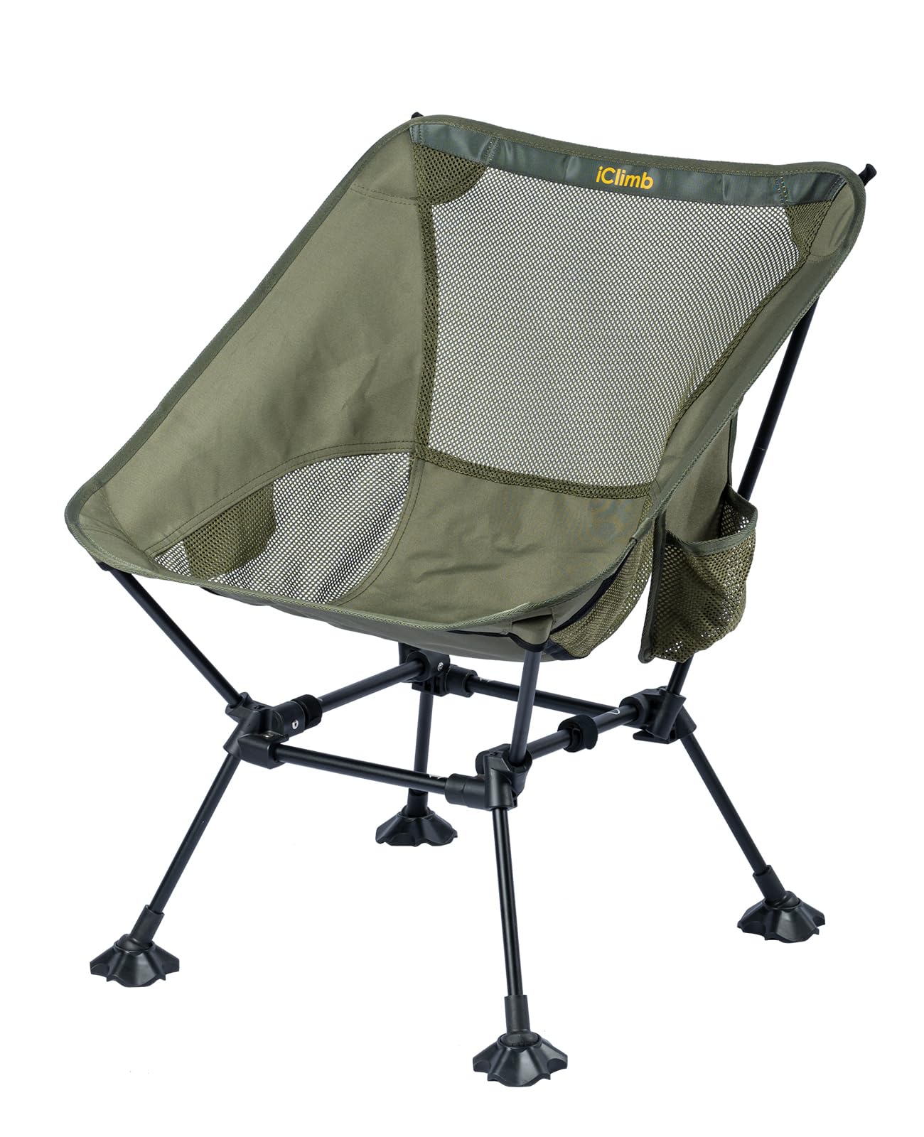 iClimb Ultralight Compact Camping Folding Beach Chair with Anti-Sinking Large Feet and Back Support Webbing (Green - Square Fram