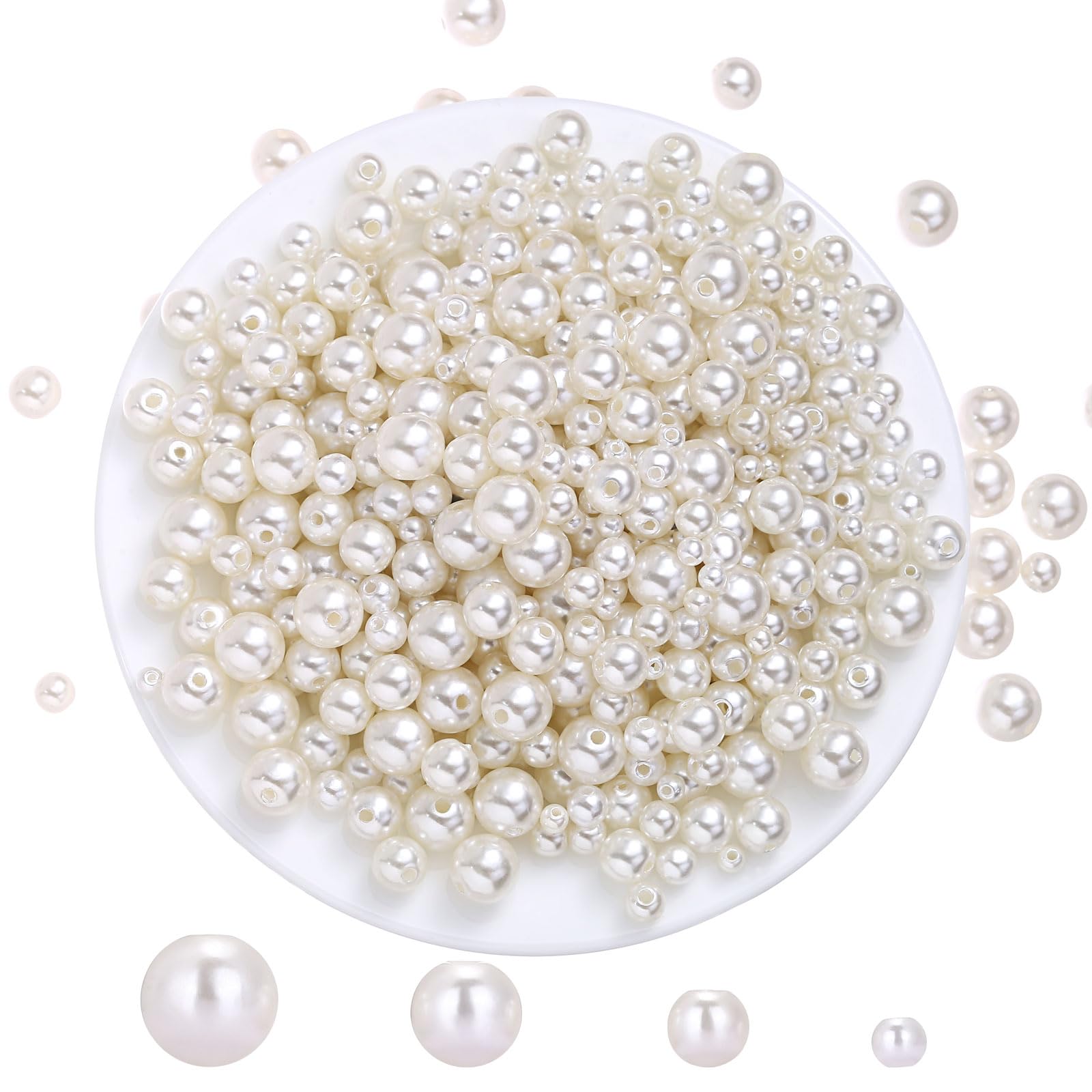 Naler 500pcs Assorted Pearl Beads with Hole for Jewelry Making Crafts DIY Vase Fillers Table Scatter for Wedding Birthday Party 