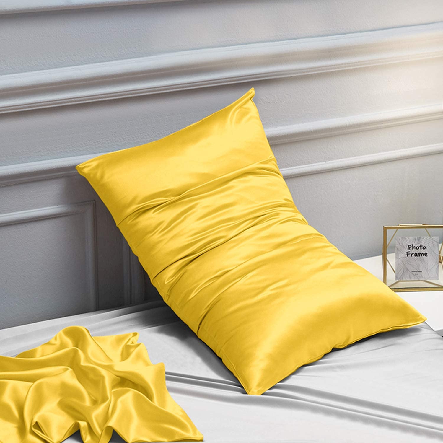 Ntbay Satin Body Pillowcase For Hair And Skin, Luxurious And Silky Pillow Case With Envelope Closure, 20X54 Inches, Yellow