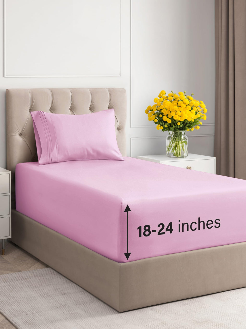 Extra Deep Pocket Twin Sheets - 3 Piece Breathable & Cooling Bed Sheets - Hotel Luxury Bed Sheet Set - Soft, Wrinkle Free & Comfy - Easily Fits Extra Deep Mattresses - Deep Pocket Light Pink Sheets