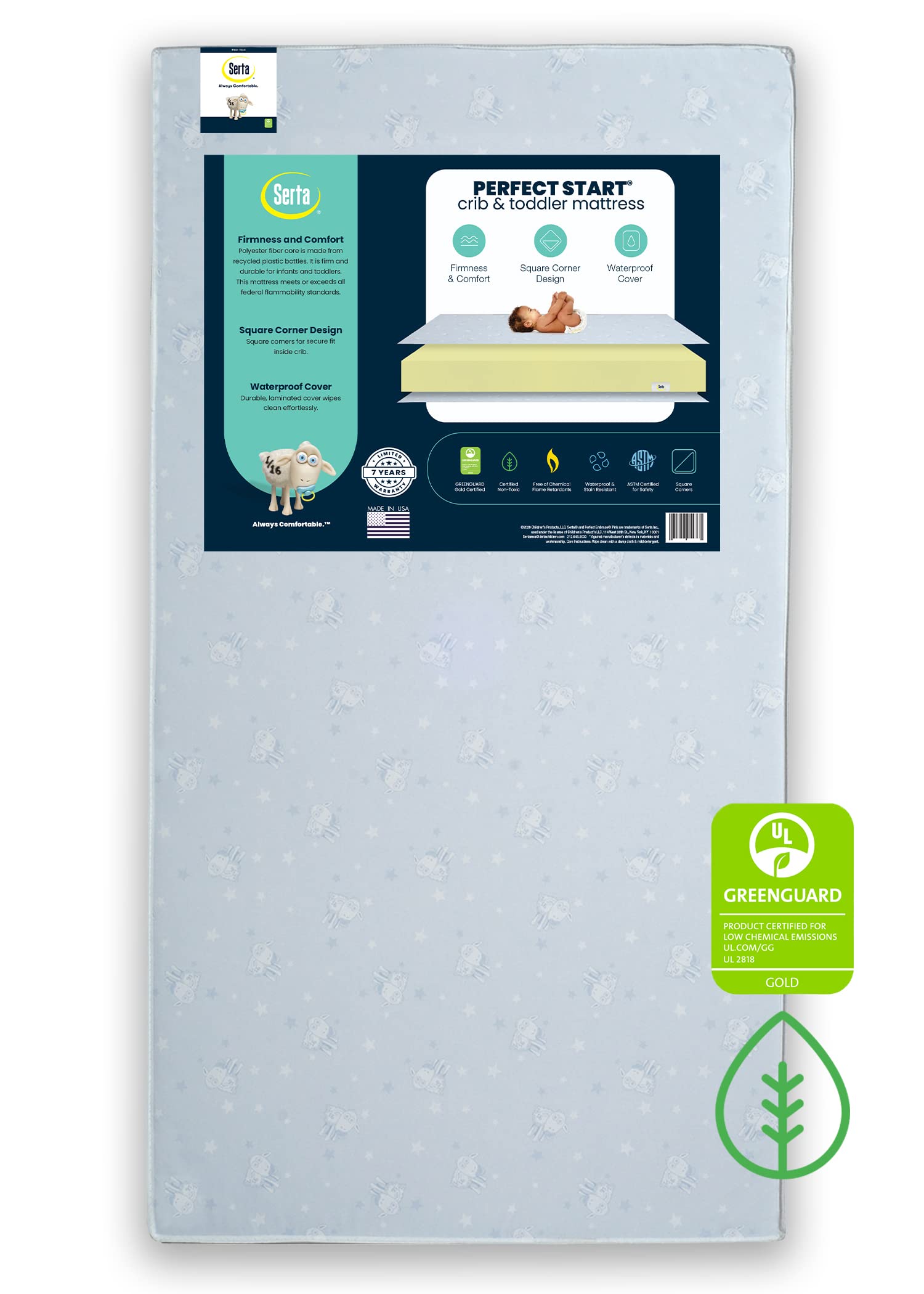 Serta Perfect Start Dual Sided Baby Crib Mattress & Toddler Mattress - Waterproof - 6' Premium Sustainably Sourced Fiber Core