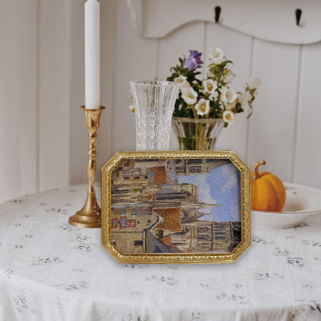 Sikoo Vintage 5  7 Gold Picture Frame Antique Ornate Photo Frame Tabletop And Wall Hanging With High Definition Glass Front For
