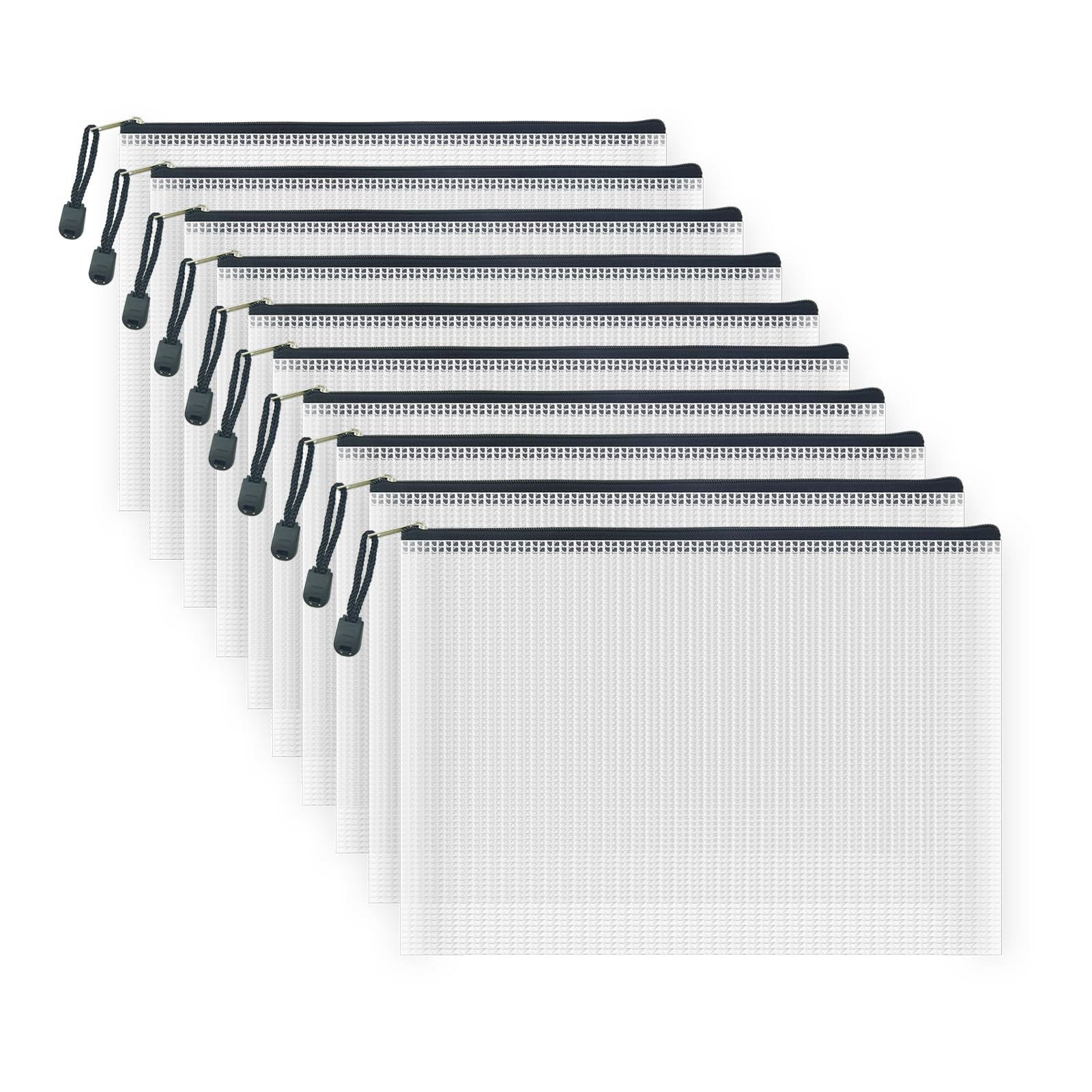 Austark 10Pcs Zipper File Bags Plastic Mesh Zipper Pouch Waterproof Document Bag Board Games Storage Bags For Office Home Travel
