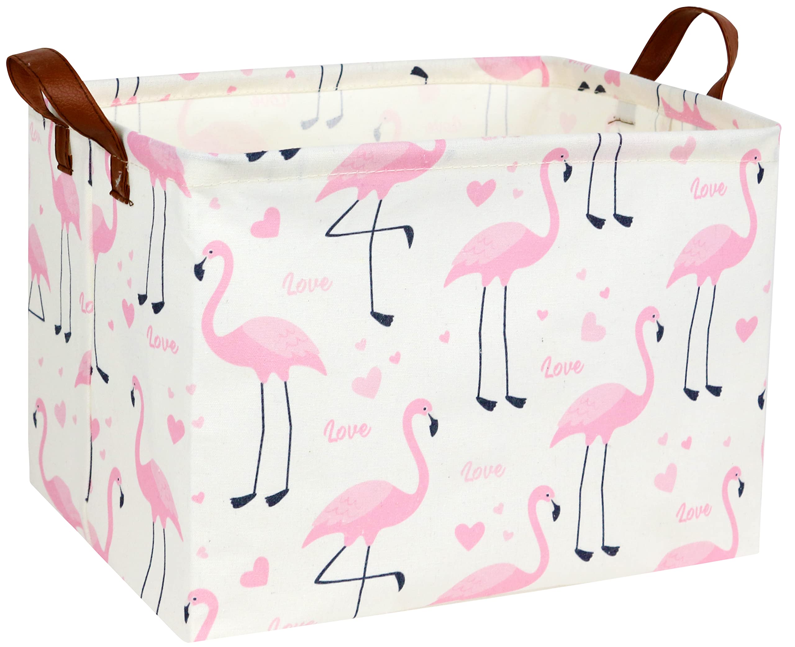 DDBASKET Flamingo Pink Basket Nursery Girl Baby Storage Basket Rectangular Cute Pattern Kids Toy Storage Bin Organizer Book Shel