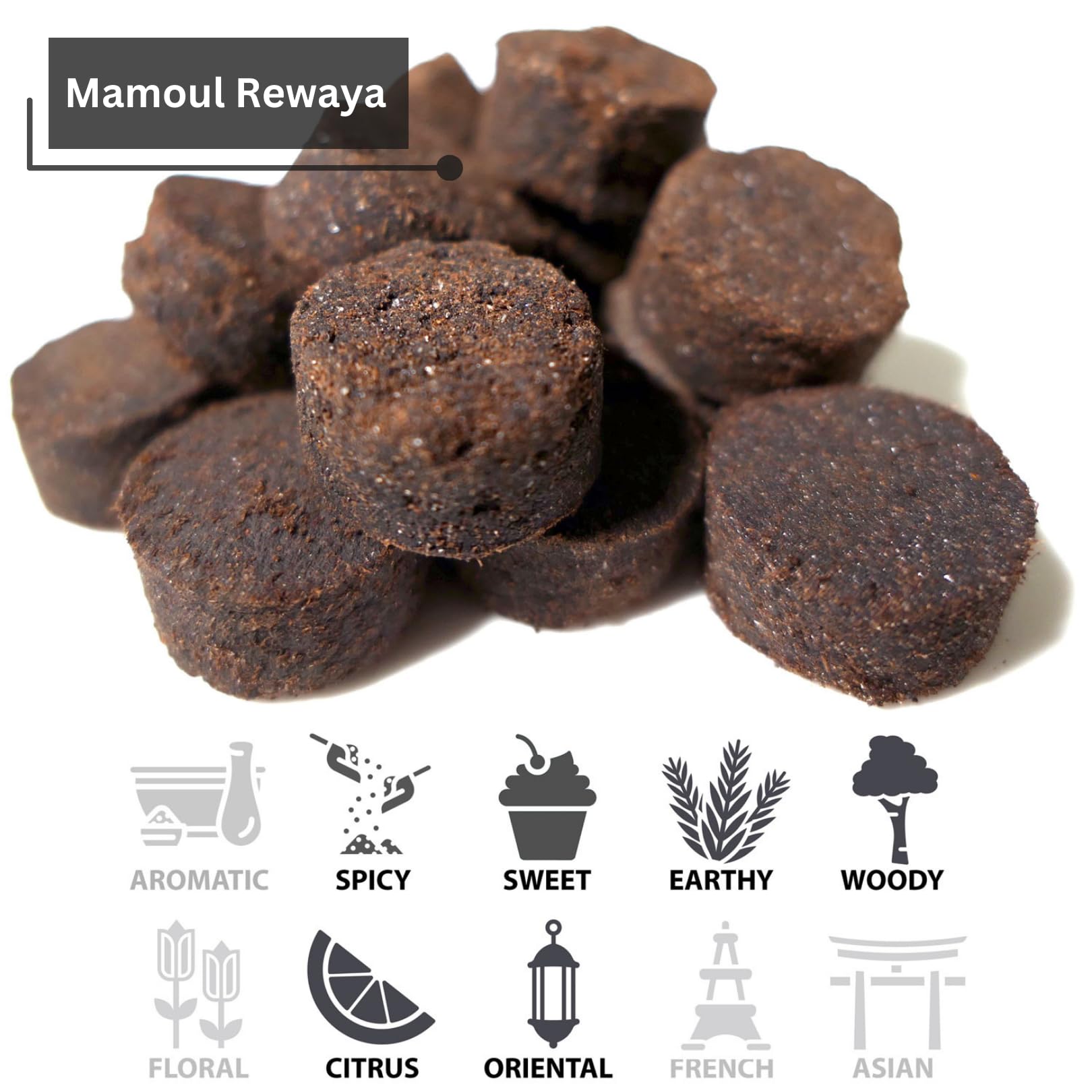 Mamoul Rewaya 80G Nag Champa Incense Bricks (Disk Form) | Use With Charcoal Discs Or Electric Bukhoor Burner (Insienso) | Middle