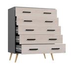 Woodpeckers Furniture And Mattress Eli Mid-Century Modern 5 Drawer Chest (Dark Gray & Honey Oak)