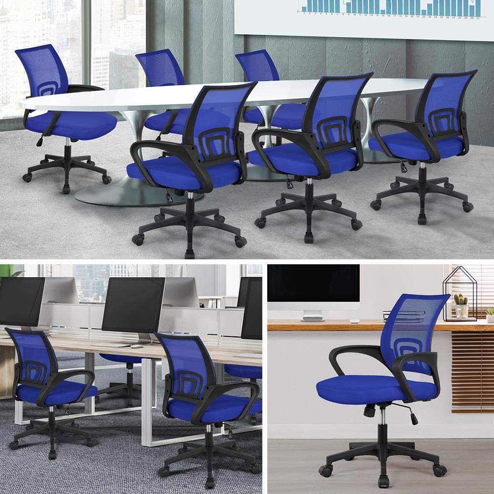 Yaheetech Office Chair Desk Chair Computer Chair Swivel Rolling Chair Cute Task Chair Ergonomic Conference Room Chair Mesh Work Study Chair Basic Comfy Desktop Chair With Wheels Arms, Blue