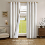 Cream And Silvery 100% Blackout Curtains 84 Inch Length 2 Panels, Jacquard Thermal Insulated Noise Reducing Grommet Drapes For B