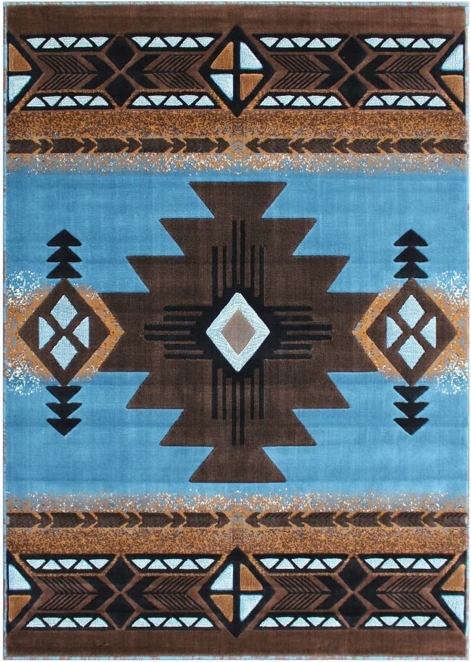 YHSF South West Native American Area Rug C318 (Blue-Brown, 3 Feet 10 Inches x 5 Feet 2 Inches)