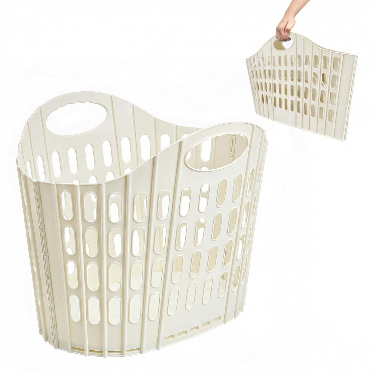 Collapsible Laundry Basket, Foldable Plastic Hamper with Handles, White