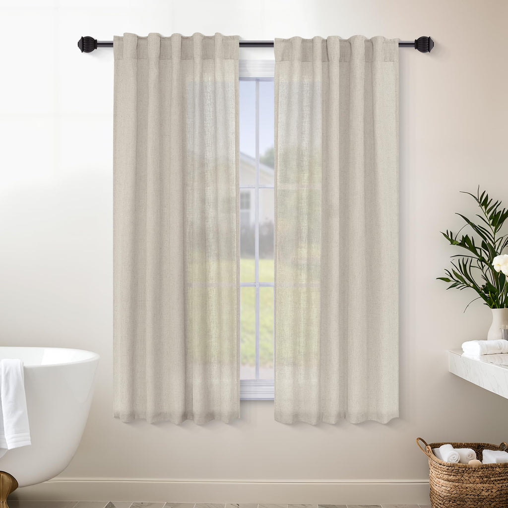 Mrs.Naturall Linen Back Tab Linen Blend Sheer Curtains For Living Room 36X45 Inch Length