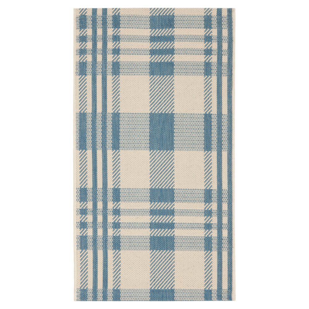 SAFAVIEH Courtyard Collection 67 x 96 Beige/Blue CY6201 Plaid Indoor/ Outside Waterproof Easy cleansingPatio Backyard Mudroom 