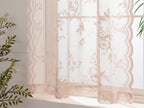 Seekright Blush Pink Kitchen Curtains 30 Inch Length Rod Pocket Light Filtering Sheer Lace Cafe Curtains 2 Panels Set Modern Flo