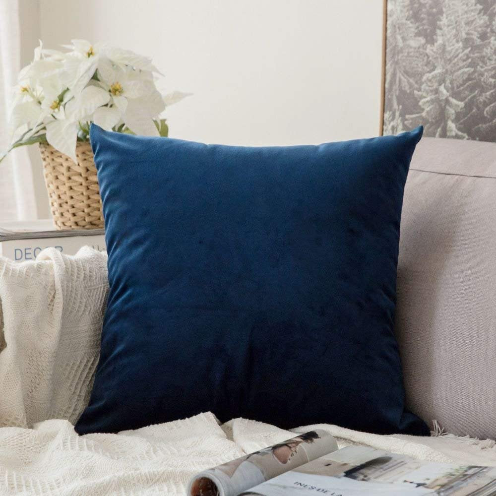 Miulee Velvet Pillow Cover Decorative Square Pillowcase Soft Solid Cushion Case For Sofa Bedroom Car 26 X 26 Inch Dark Blue