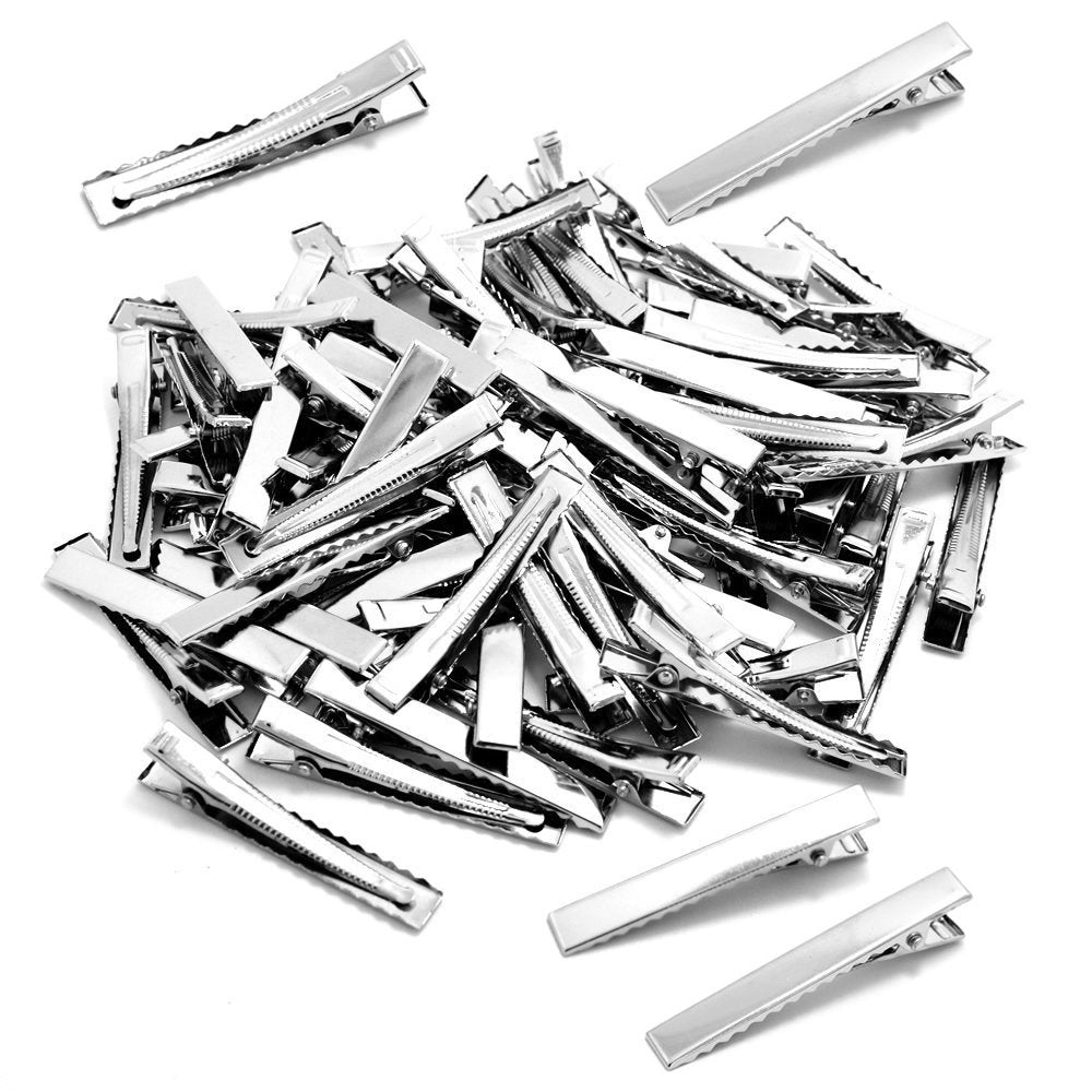 Bronagrand 100 Pcs Silver Alligator Hair Clip Flat Top With Teeth For Arts & Crafts Projects, Dry Hanging Clothing, Office Paper