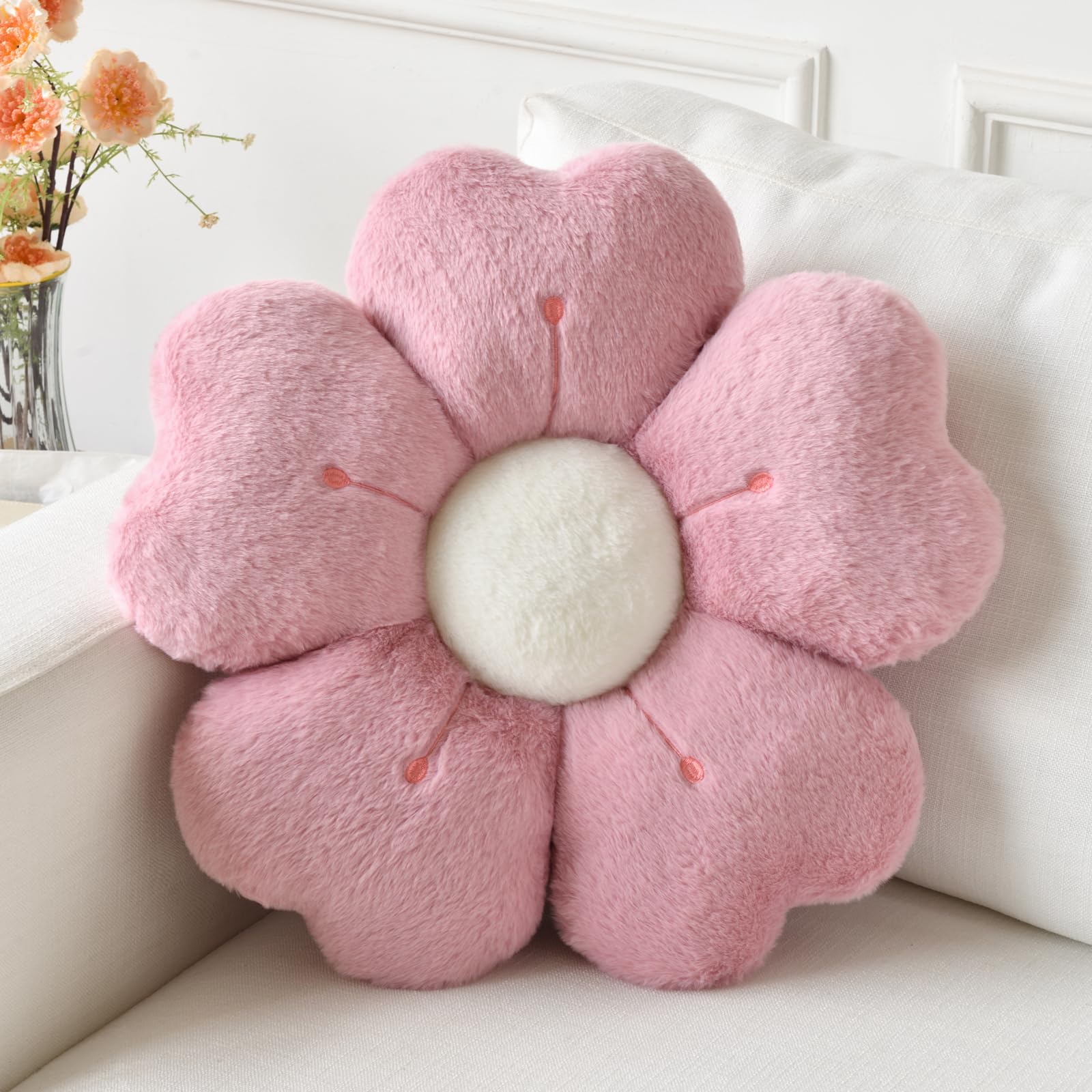 Ddliury Flower Pillow, Flower Shaped Pillow Decorative Throw Pillows For Bed Couch, Cute Daisy Pillow Dorm Decor Floor Seating Cushion (Grey Pink, 19.6 Inches)