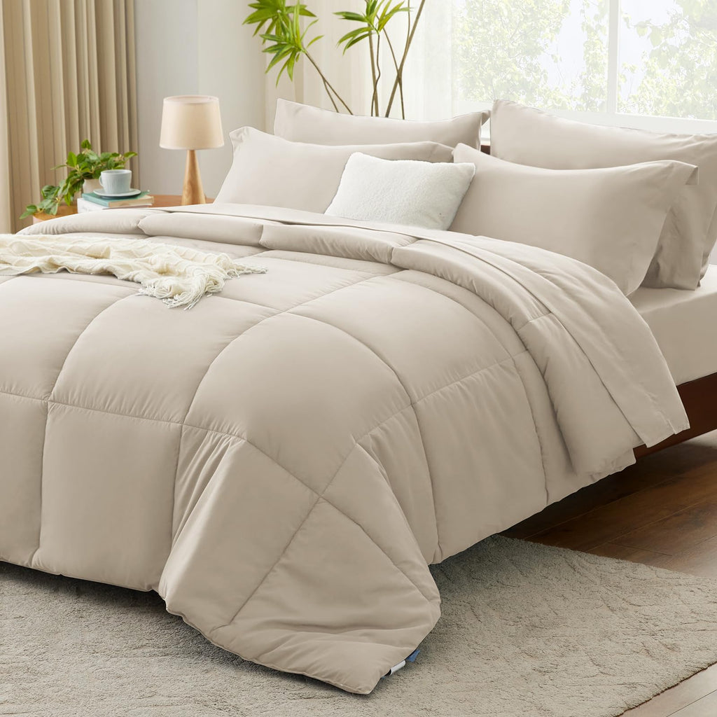 Cozylux Beige Comforter Set Queen 7 Pieces Beige Queen Comforter Set Cream Off White Bedding Sets For All Season With Comforter, Flat Sheets, Fitted Sheet, Pillowcases & Shams